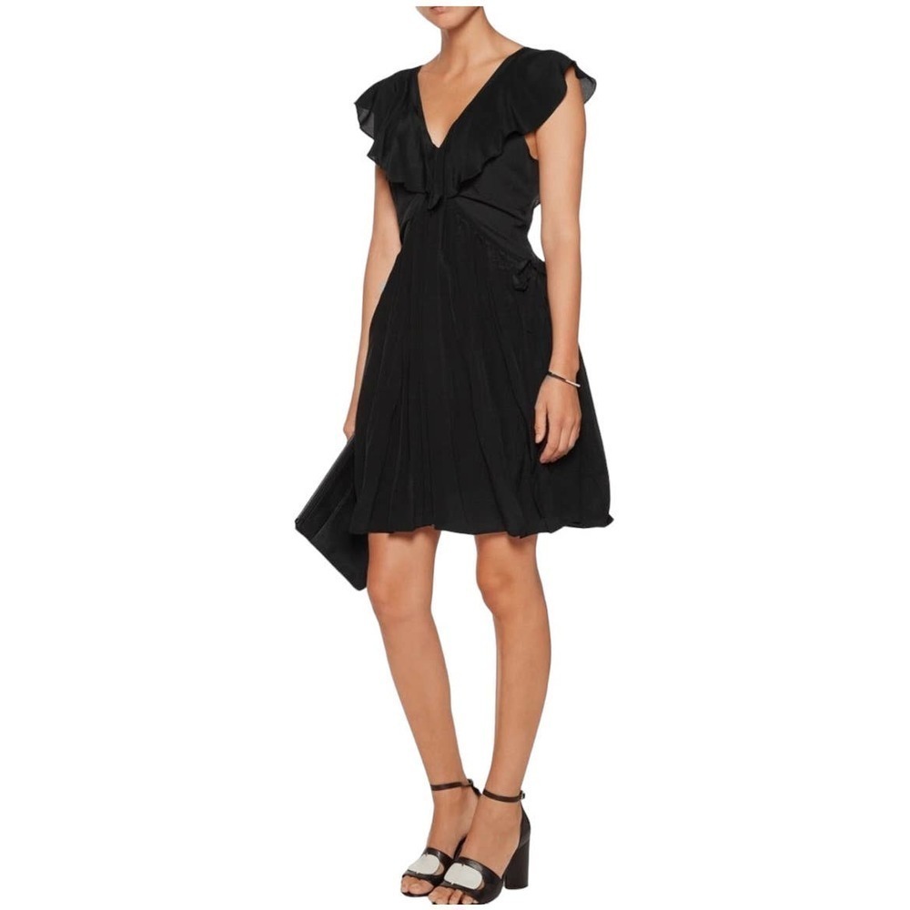 Opening Ceremony Mini Dress 100% Silk Draped‎ Waist Black Ruffle 4